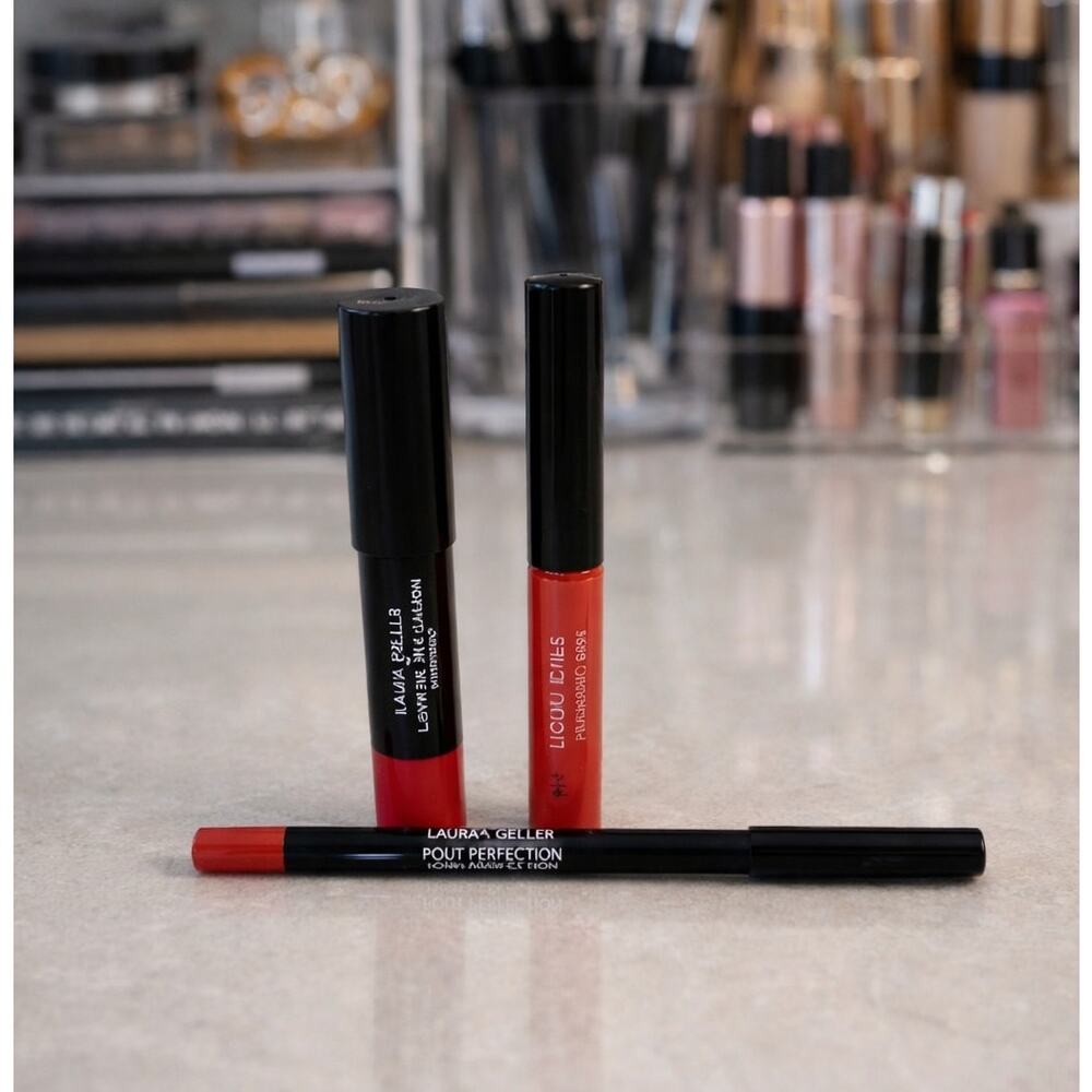 Laura Geller lip set red shades lipstick liquid lip and lip liner trio new lot 3